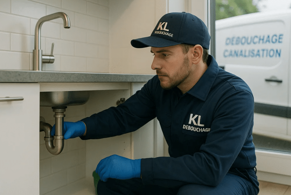 Technicien effectuant un débouchage professionnel à l’aide d’un équipement haute pression